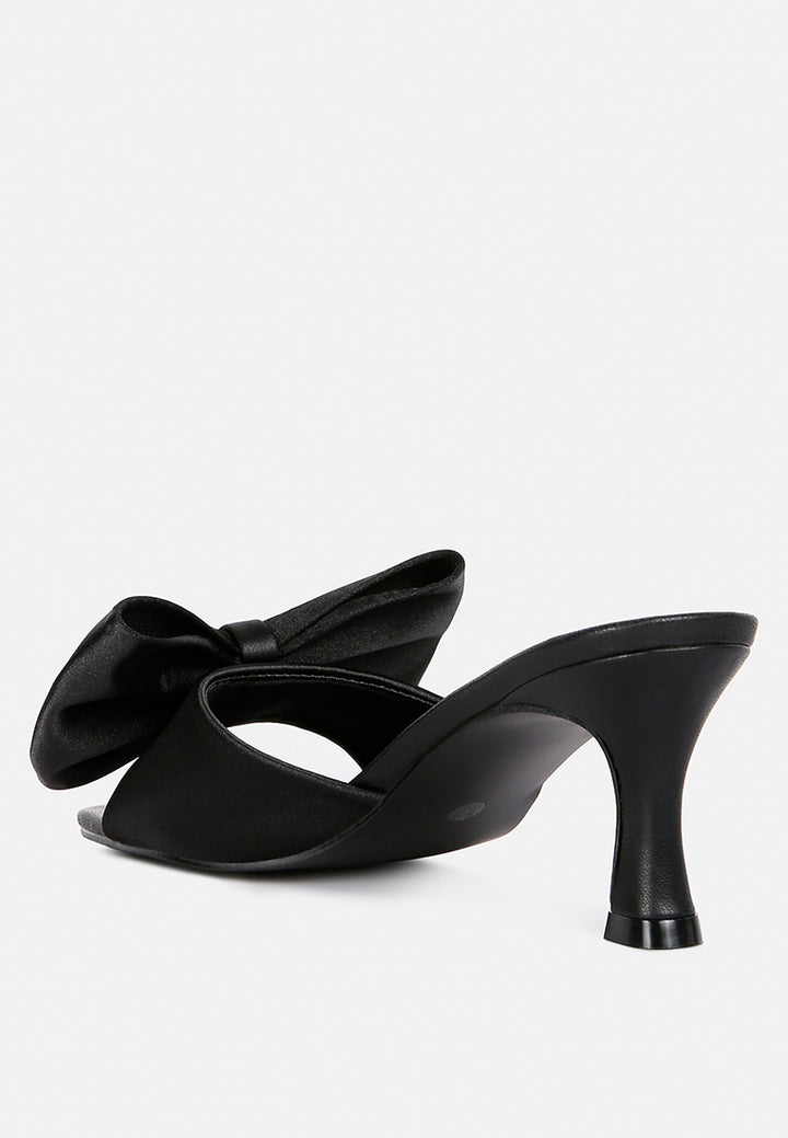 black satin bow kitten heel sandals#color_black