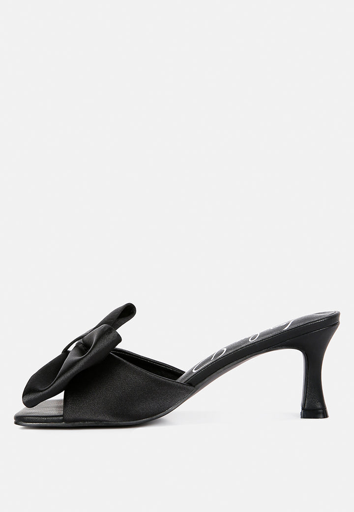 black satin bow kitten heel sandals#color_black