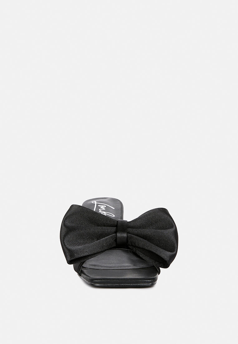 black satin bow kitten heel sandals#color_black