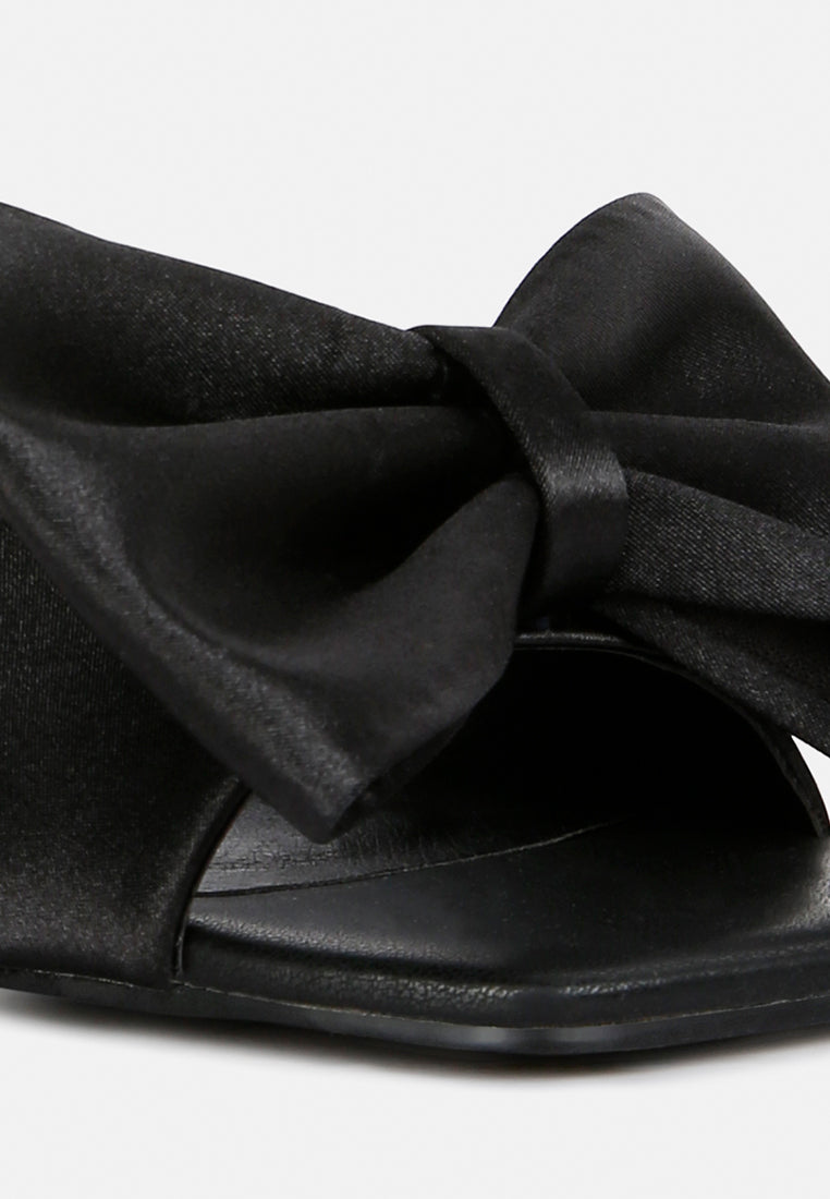 black satin bow kitten heel sandals#color_black