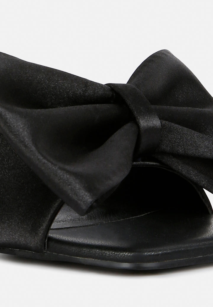 black satin bow kitten heel sandals#color_black