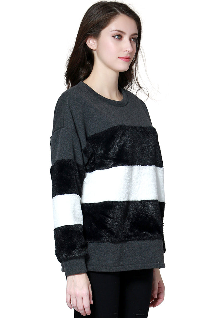 two tone stripes Super stylish sweatshirt#color_black