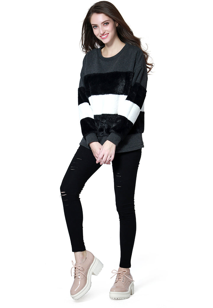 two tone stripes Super stylish sweatshirt#color_black