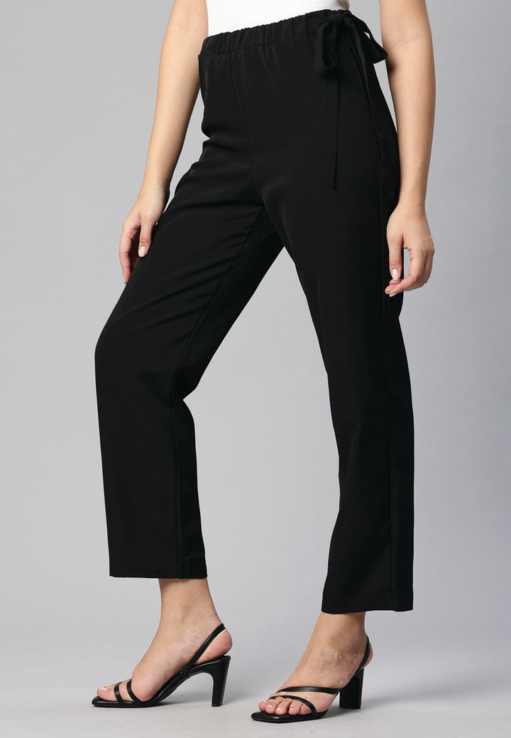high waist comfy elastic pants#color_black