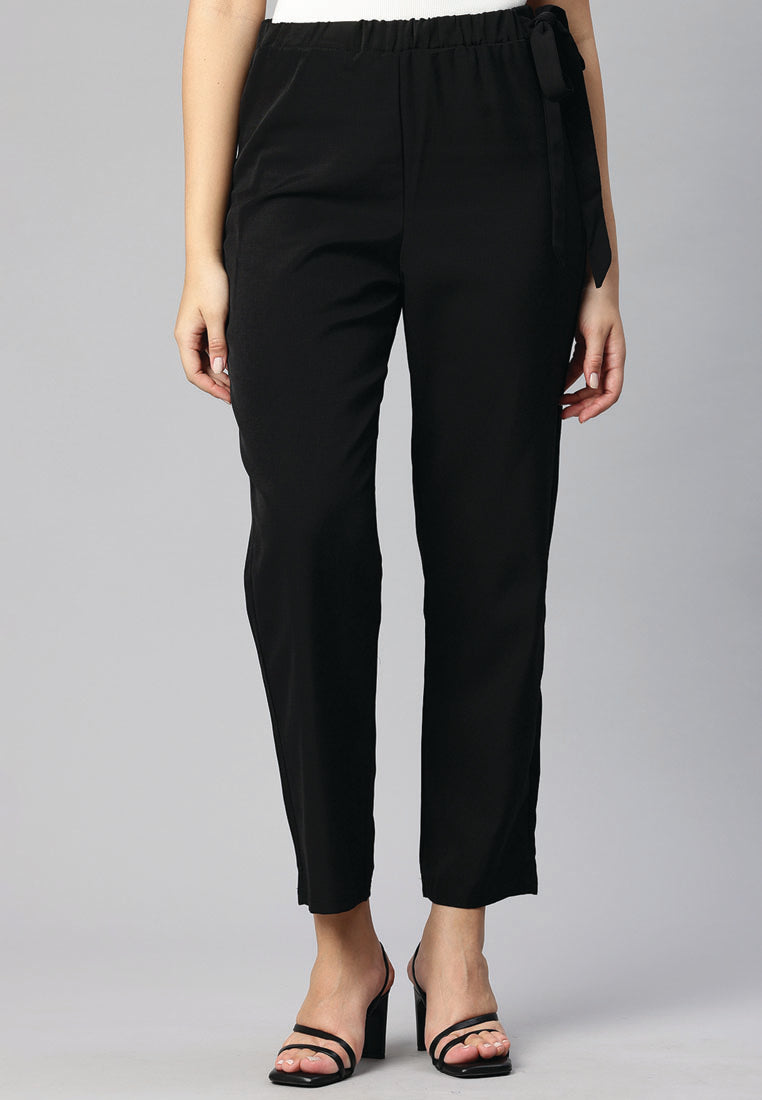 high waist comfy elastic pants#color_black