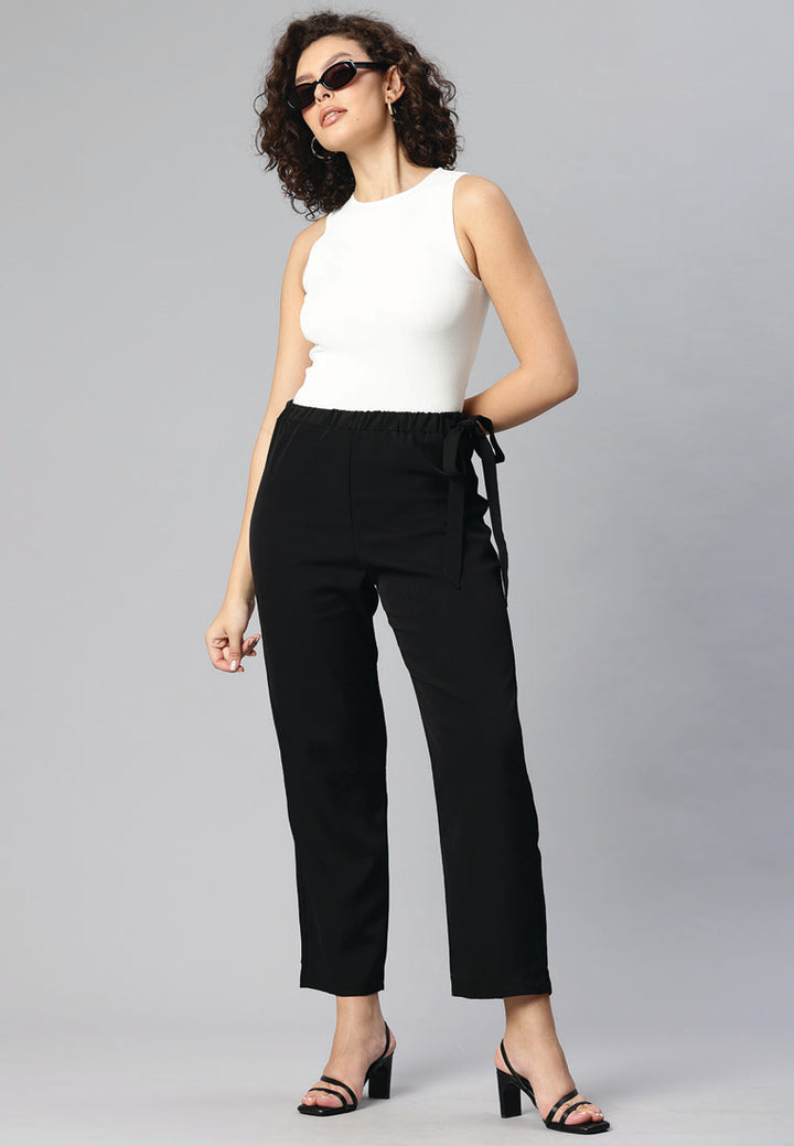 high waist comfy elastic pants#color_black