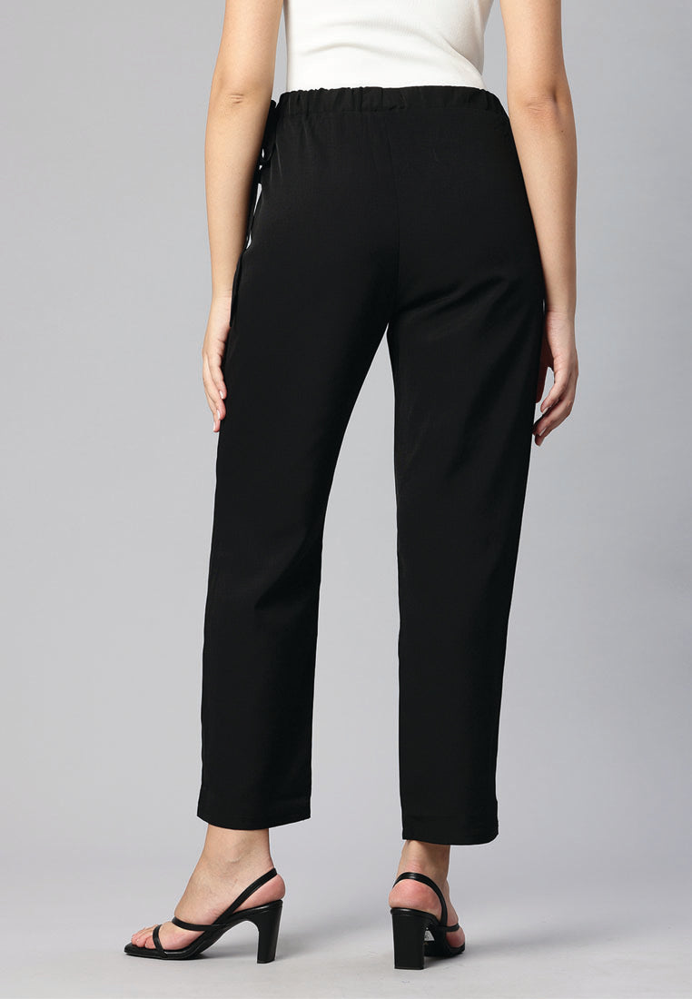 high waist comfy elastic pants#color_black
