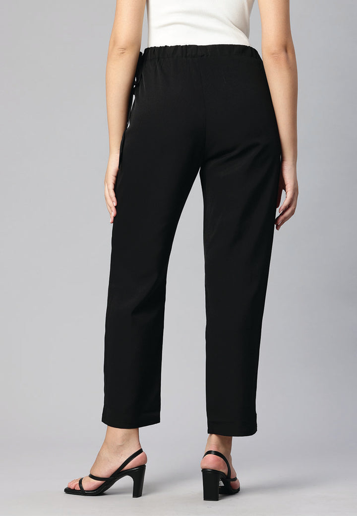 high waist comfy elastic pants#color_black