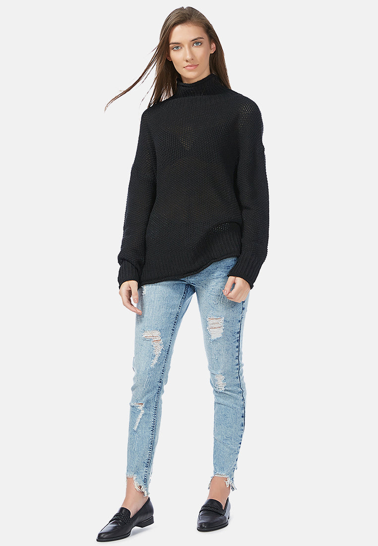 turtle neck knitted pullover#color_black