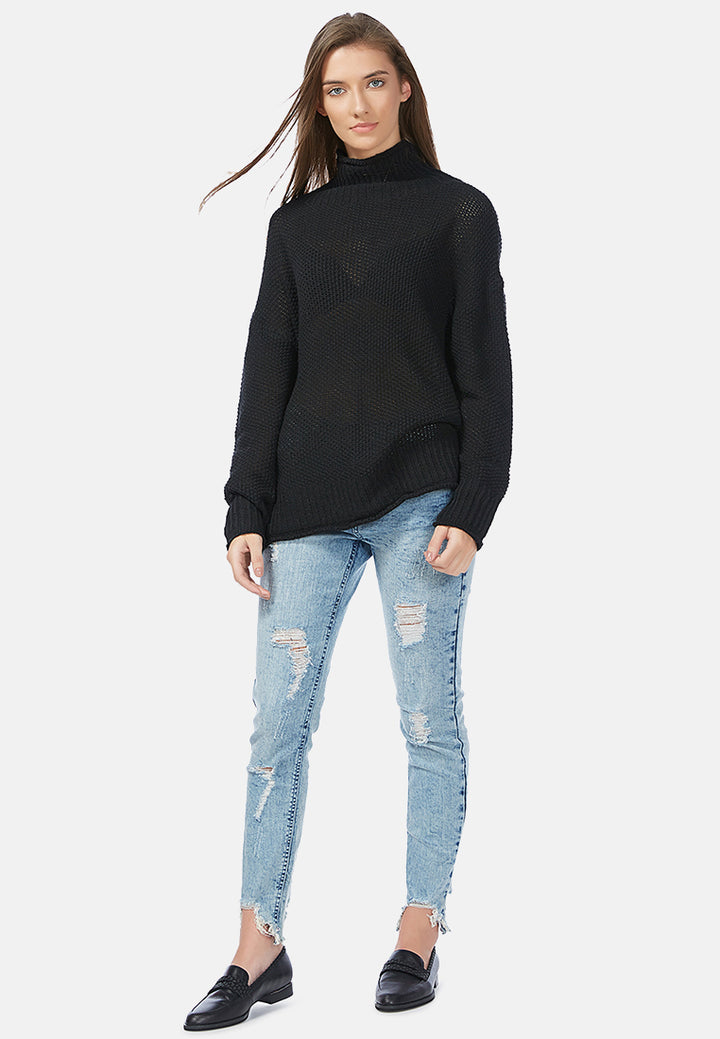 turtle neck knitted pullover#color_black