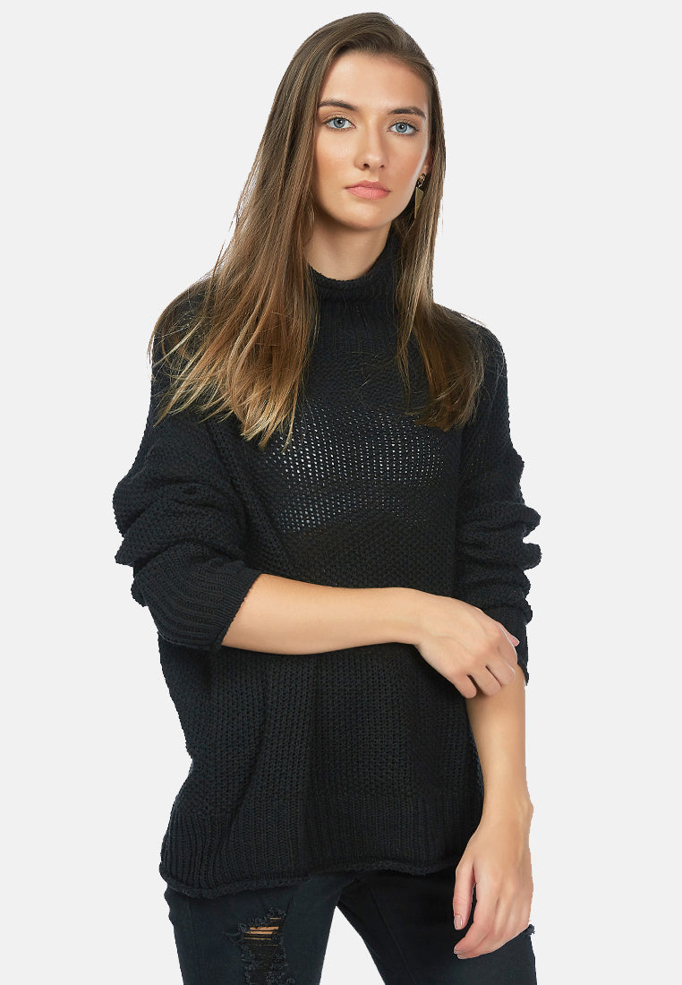 turtle neck knitted pullover#color_black