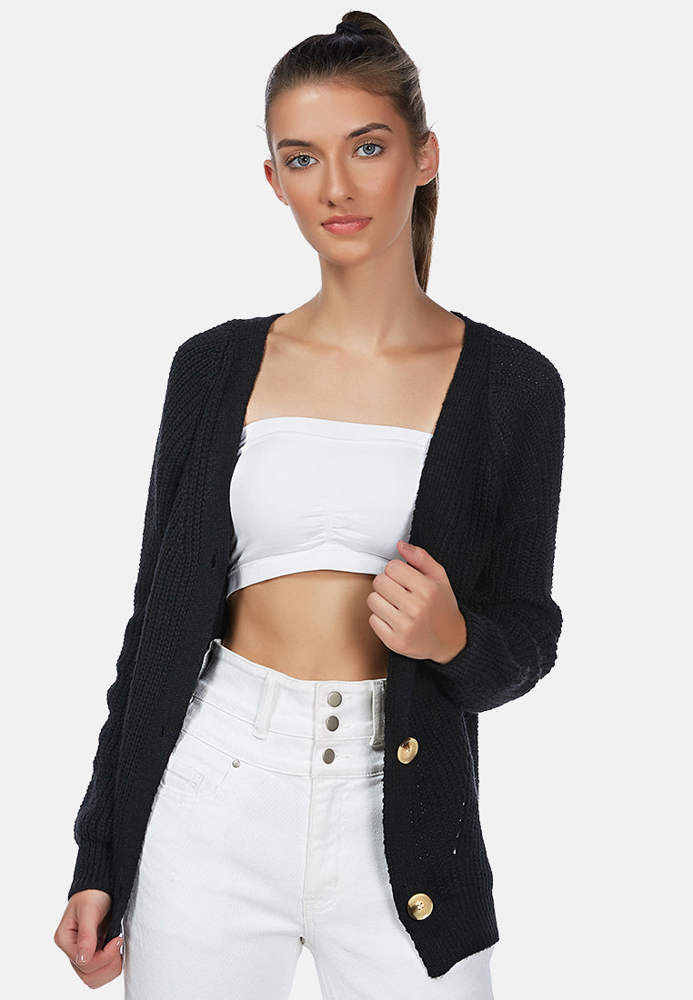 v - neck cardigan#color_black