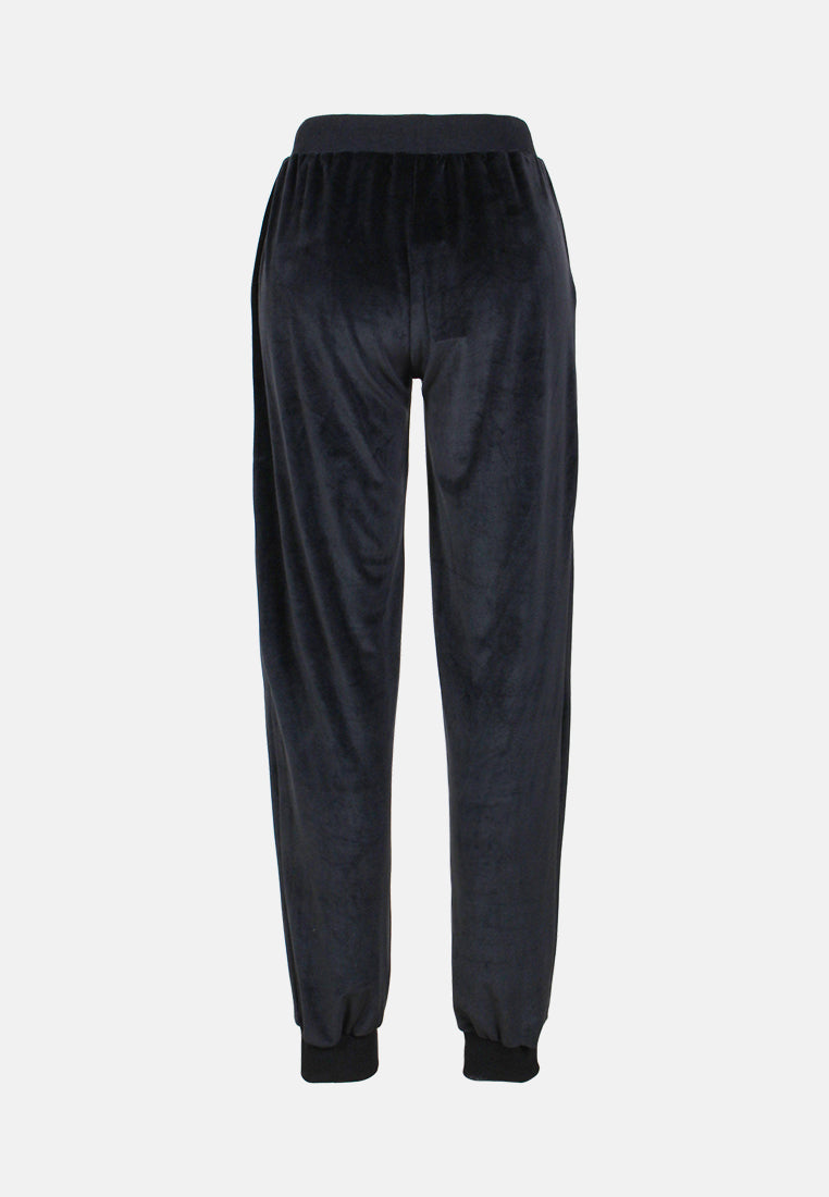 velour cuffed joggers with drawstring#color_black