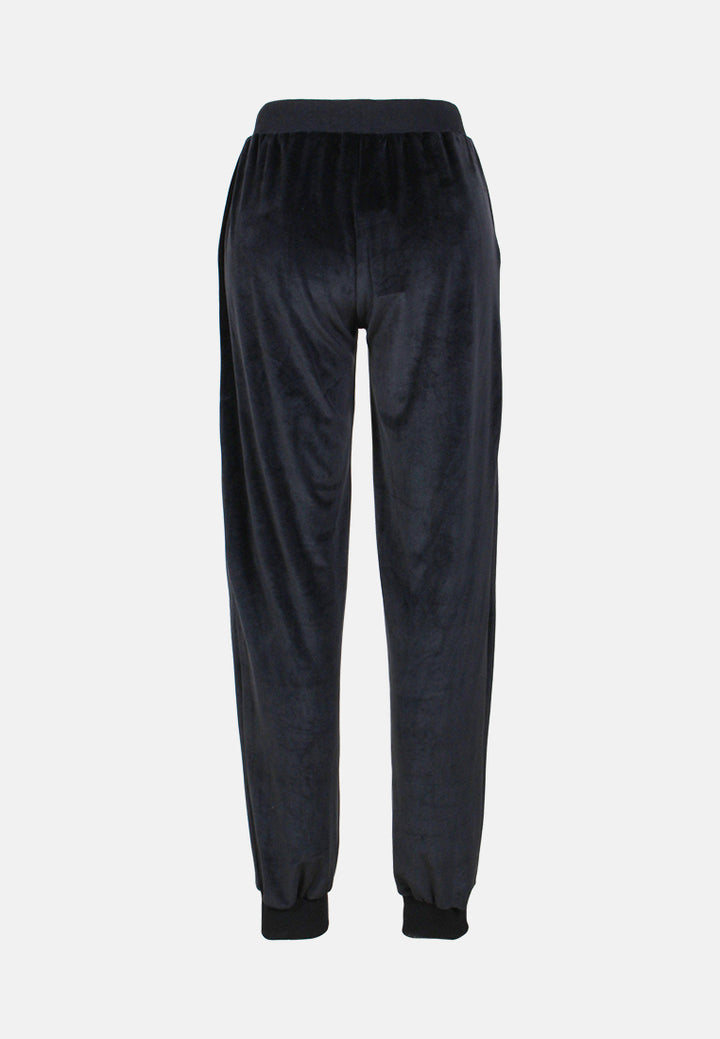 velour cuffed joggers with drawstring#color_black