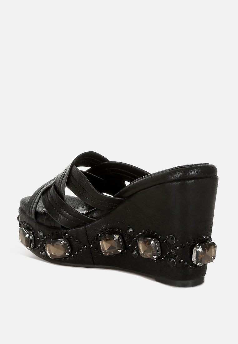 chunky diamante & rhinestone cut-out sandals by ruw#color_black