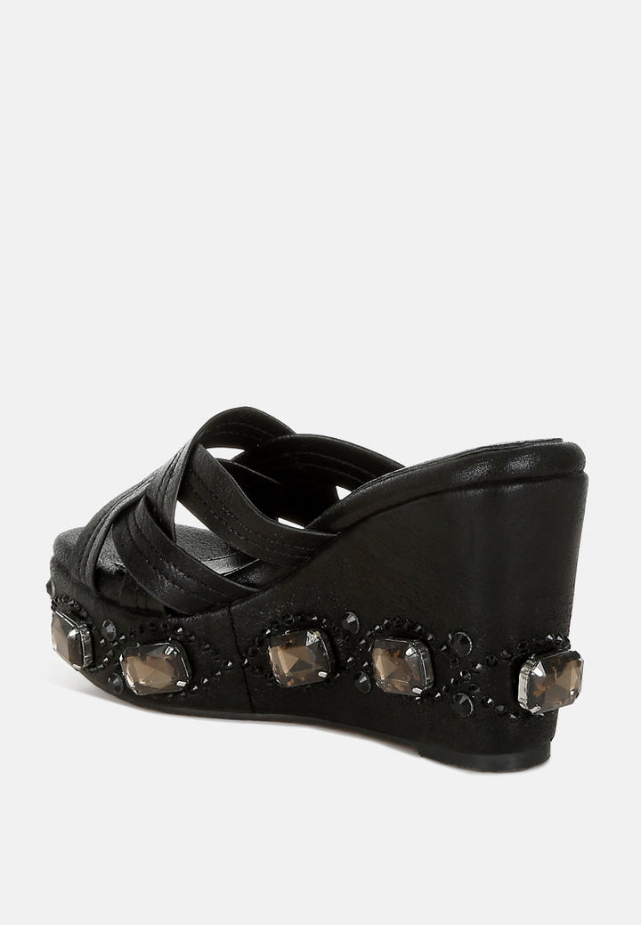 chunky diamante & rhinestone cut-out sandals by ruw#color_black