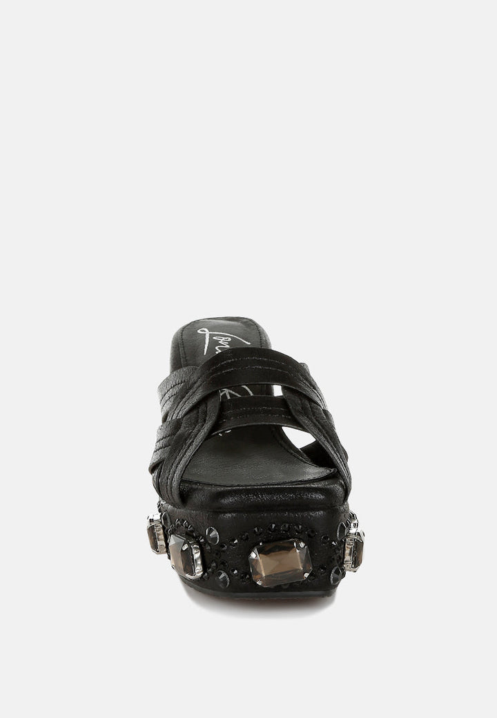 chunky diamante & rhinestone cut-out sandals by ruw#color_black