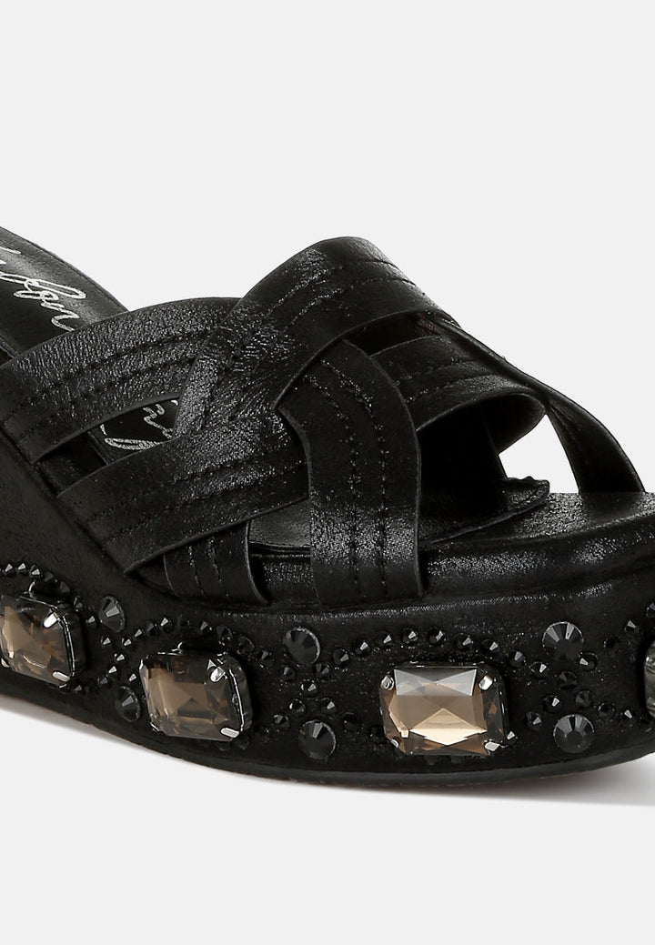 chunky diamante & rhinestone cut-out sandals by ruw#color_black