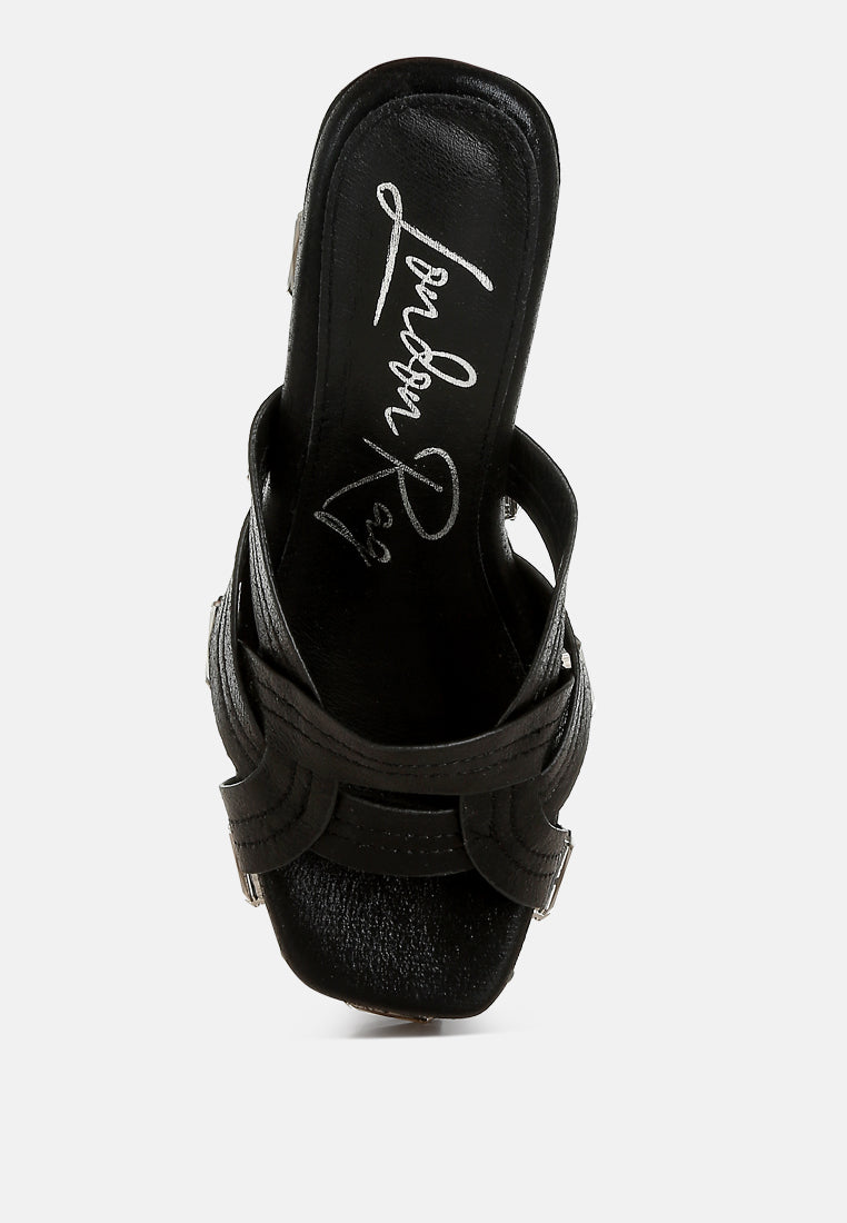 chunky diamante & rhinestone cut-out sandals by ruw#color_black