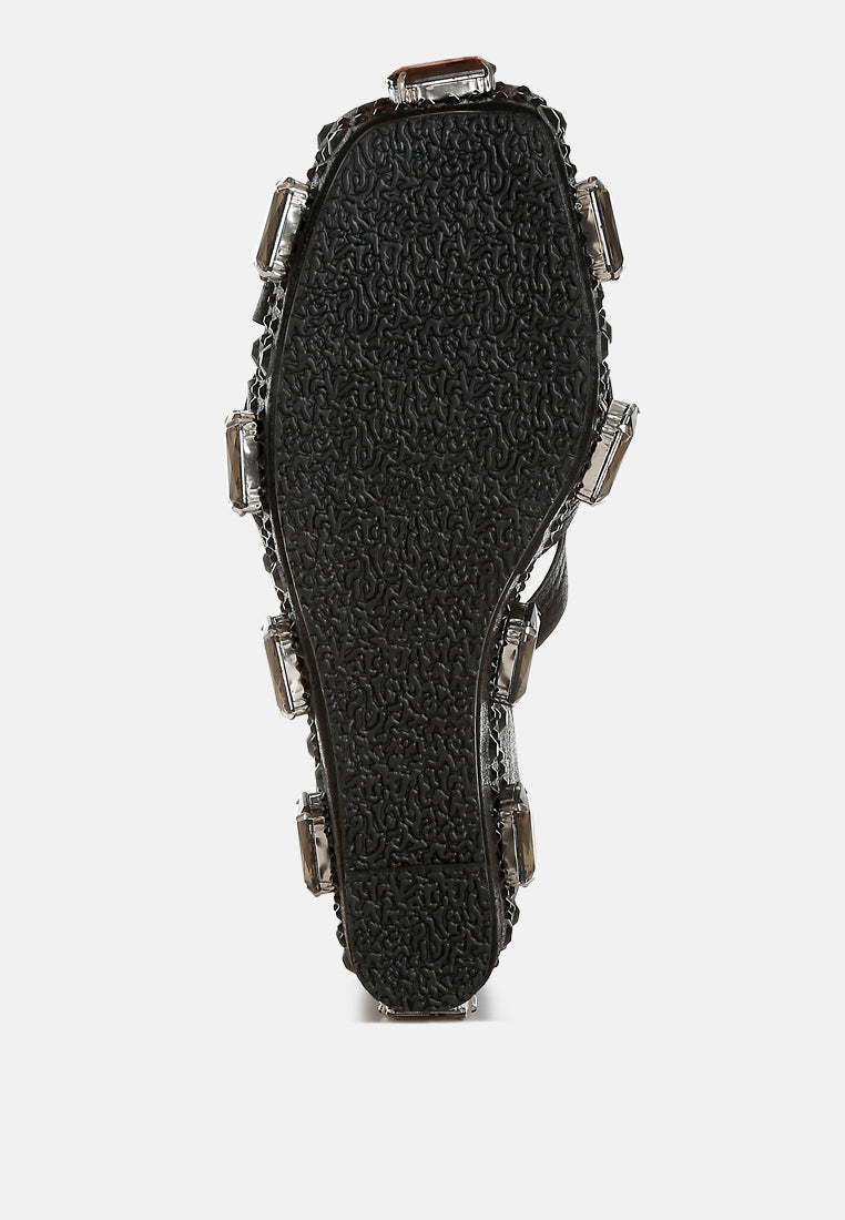 chunky diamante & rhinestone cut-out sandals by ruw#color_black