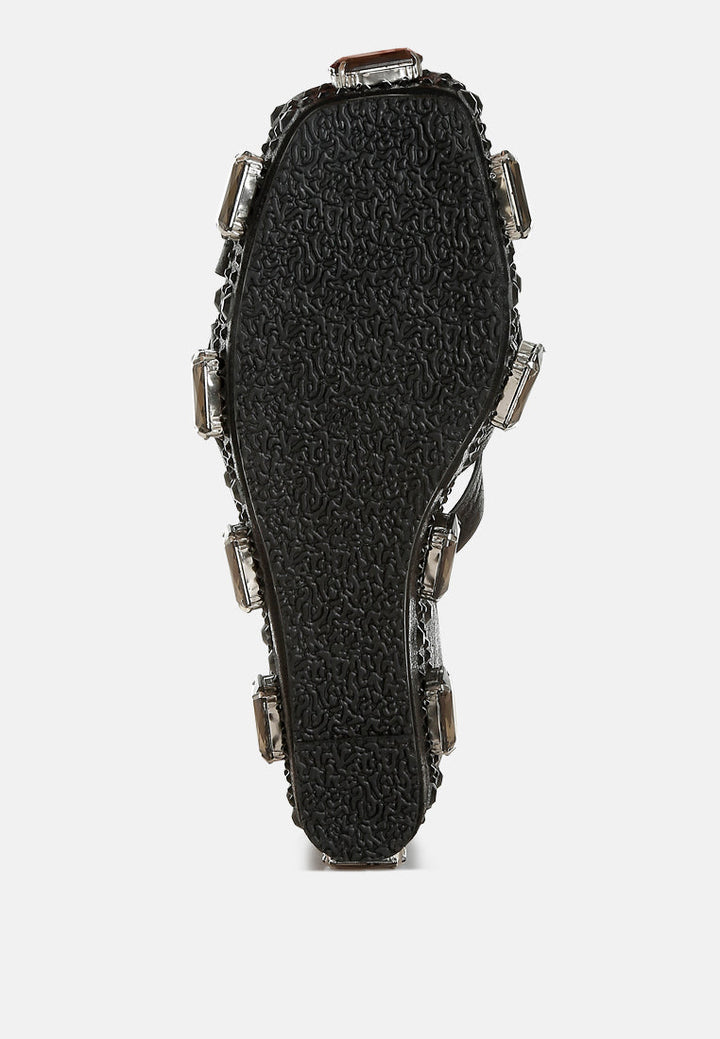 chunky diamante & rhinestone cut-out sandals by ruw#color_black