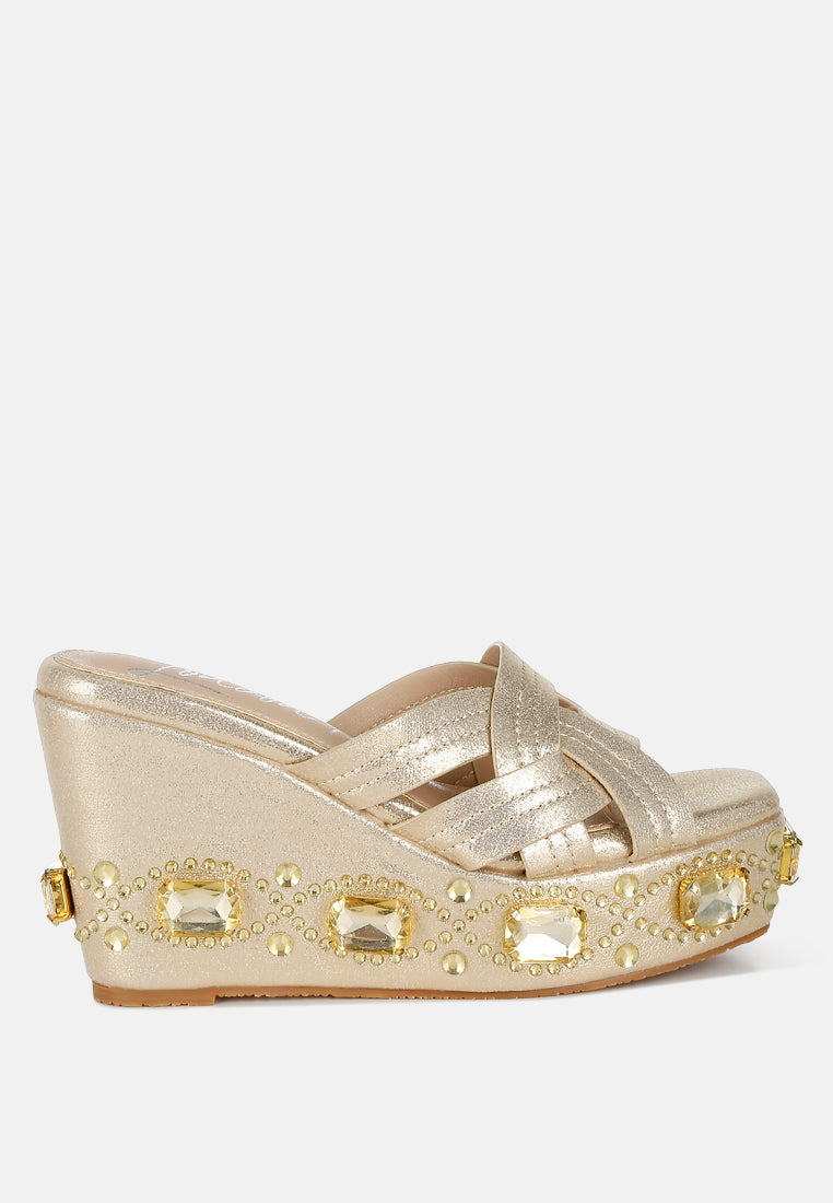 chunky diamante & rhinestone cut-out sandals by ruw#color_gold