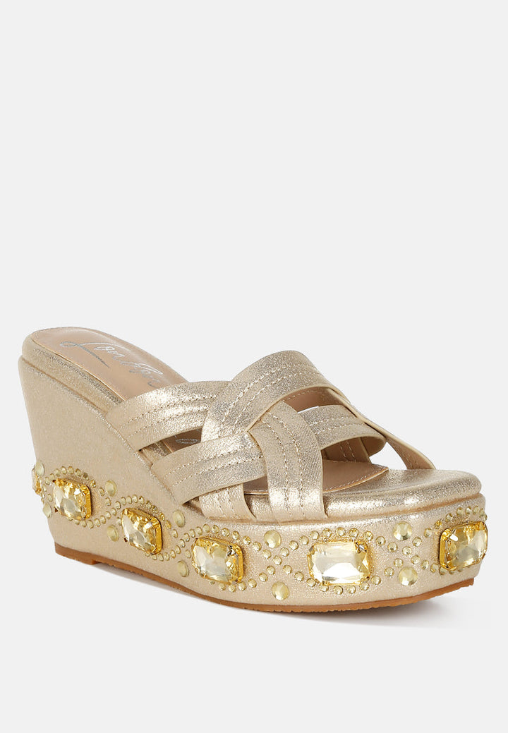 chunky diamante & rhinestone cut-out sandals by ruw#color_gold