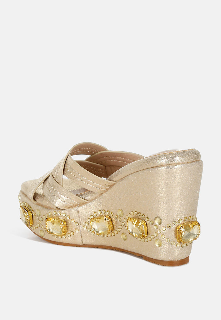 chunky diamante & rhinestone cut-out sandals by ruw#color_gold