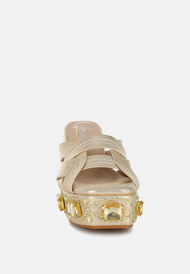 chunky diamante & rhinestone cut-out sandals by ruw#color_gold