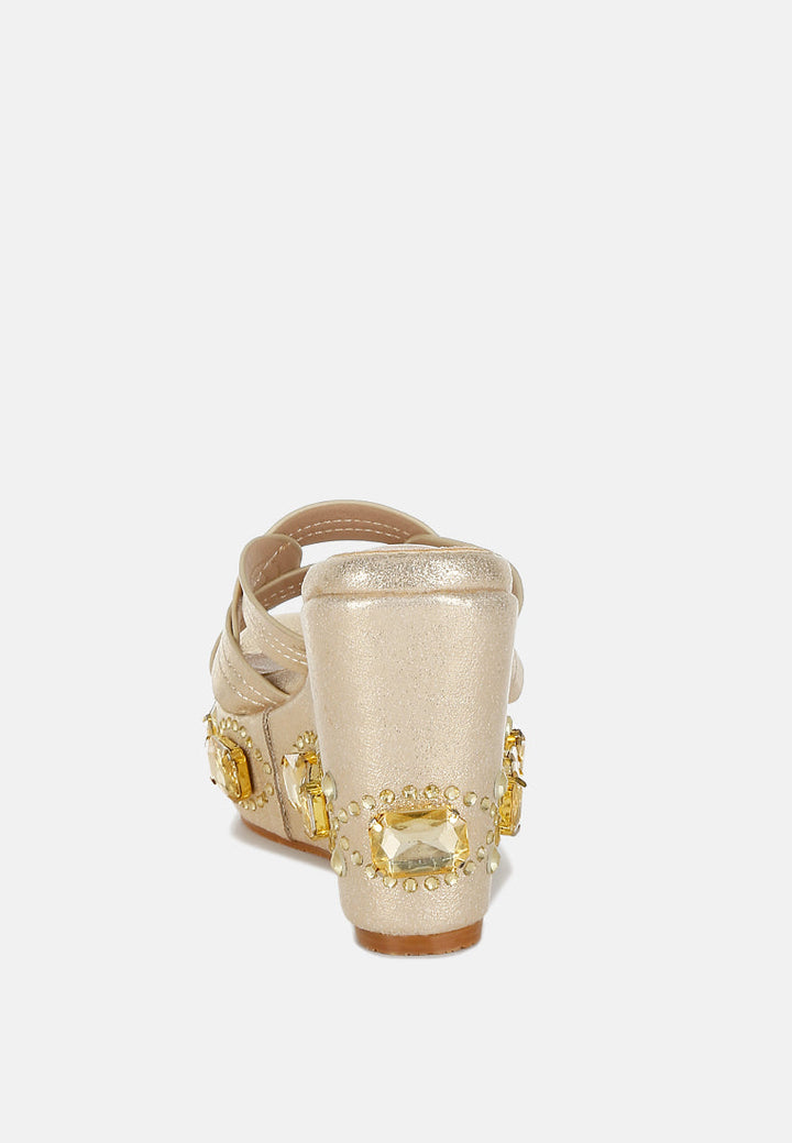 chunky diamante & rhinestone cut-out sandals by ruw#color_gold