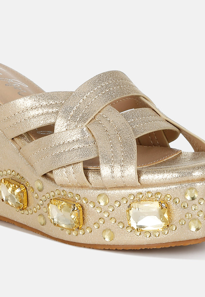 chunky diamante & rhinestone cut-out sandals by ruw#color_gold