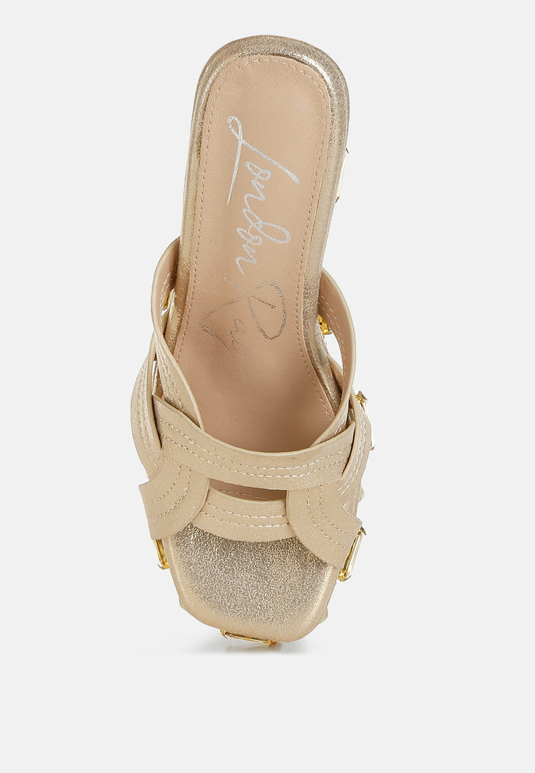 chunky diamante & rhinestone cut-out sandals by ruw#color_gold