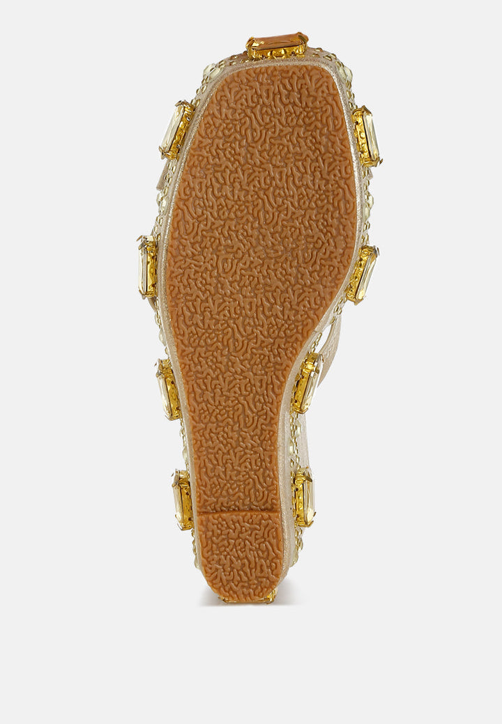 chunky diamante & rhinestone cut-out sandals by ruw#color_gold