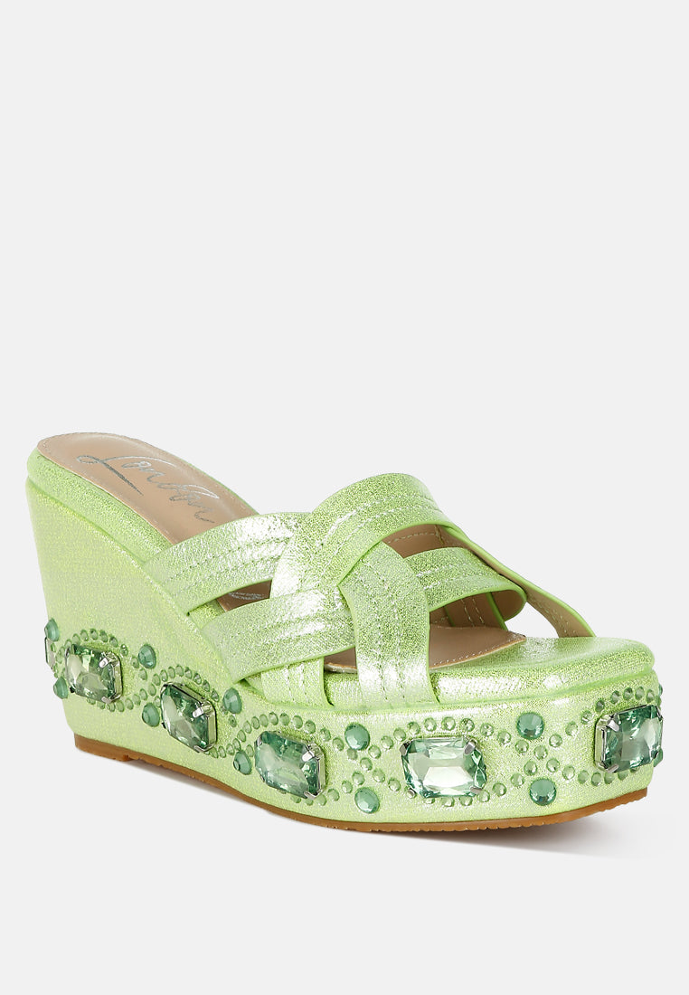 chunky diamante & rhinestone cut-out sandals by ruw#color_lime-green