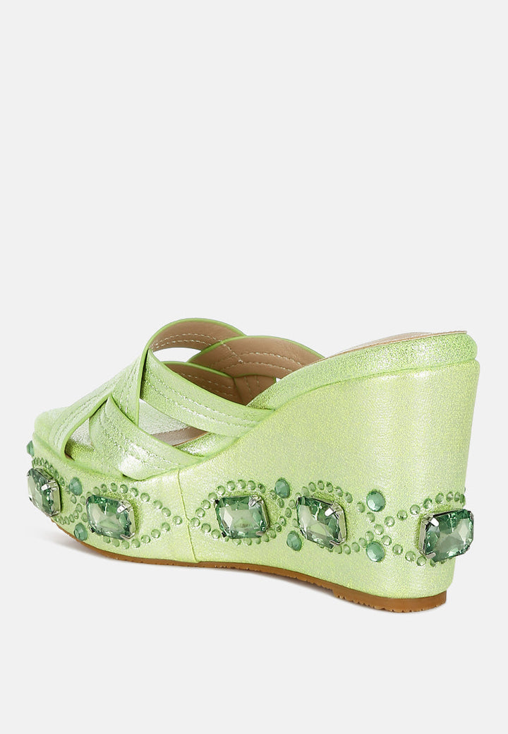 chunky diamante & rhinestone cut-out sandals by ruw#color_lime-green