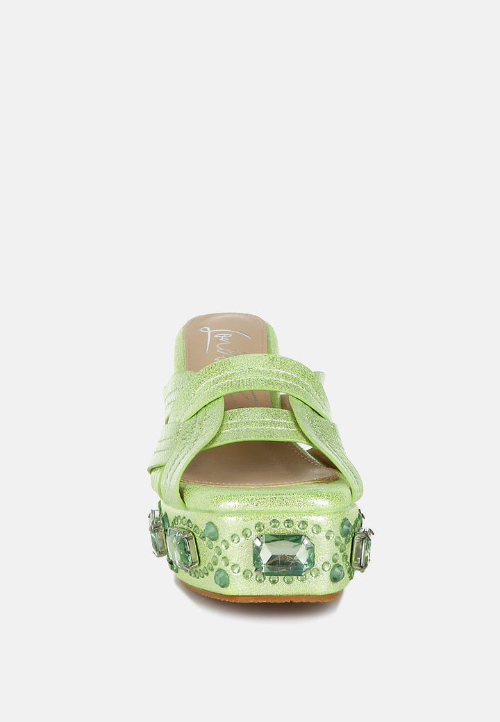 chunky diamante & rhinestone cut-out sandals by ruw#color_lime-green