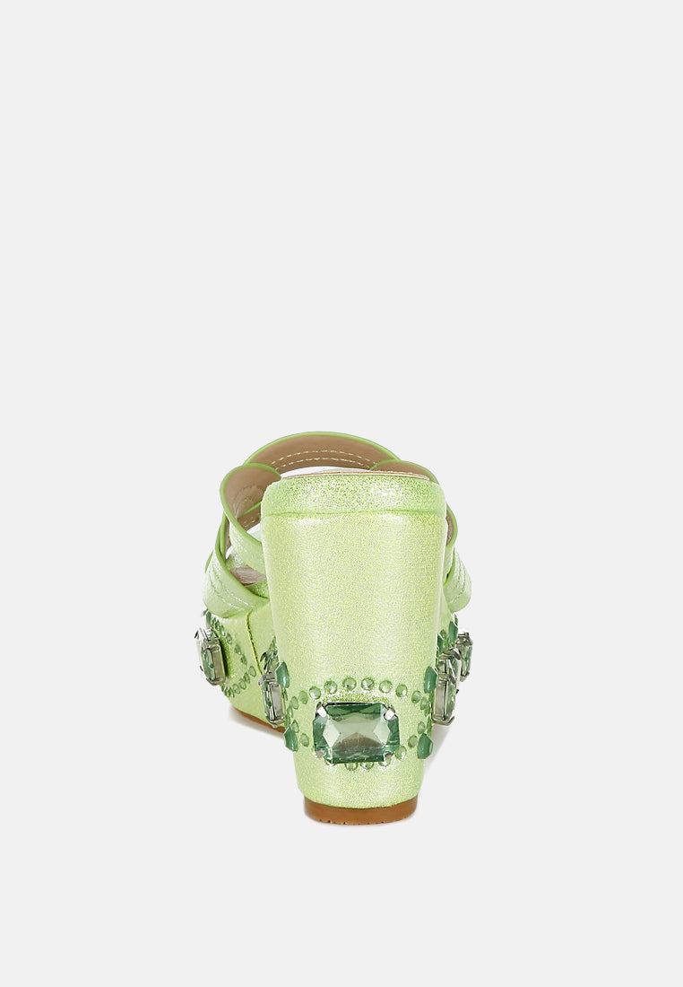 chunky diamante & rhinestone cut-out sandals by ruw#color_lime-green