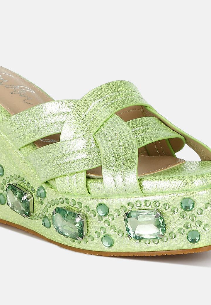 chunky diamante & rhinestone cut-out sandals by ruw#color_lime-green