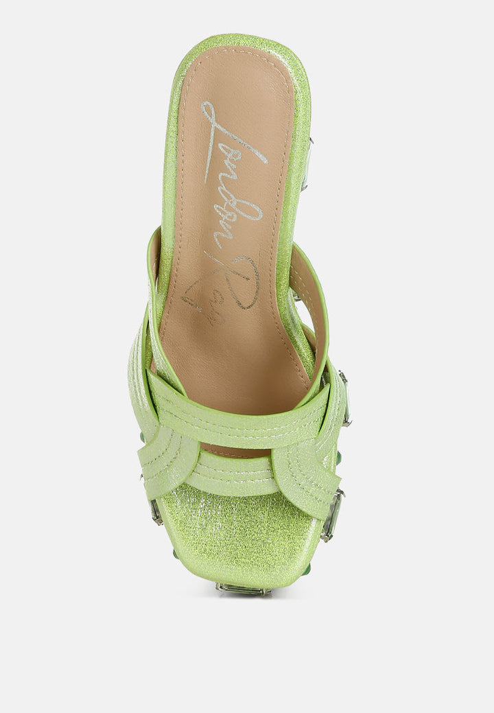 chunky diamante & rhinestone cut-out sandals by ruw#color_lime-green