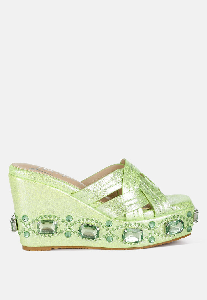 chunky diamante & rhinestone cut-out sandals by ruw#color_lime-green