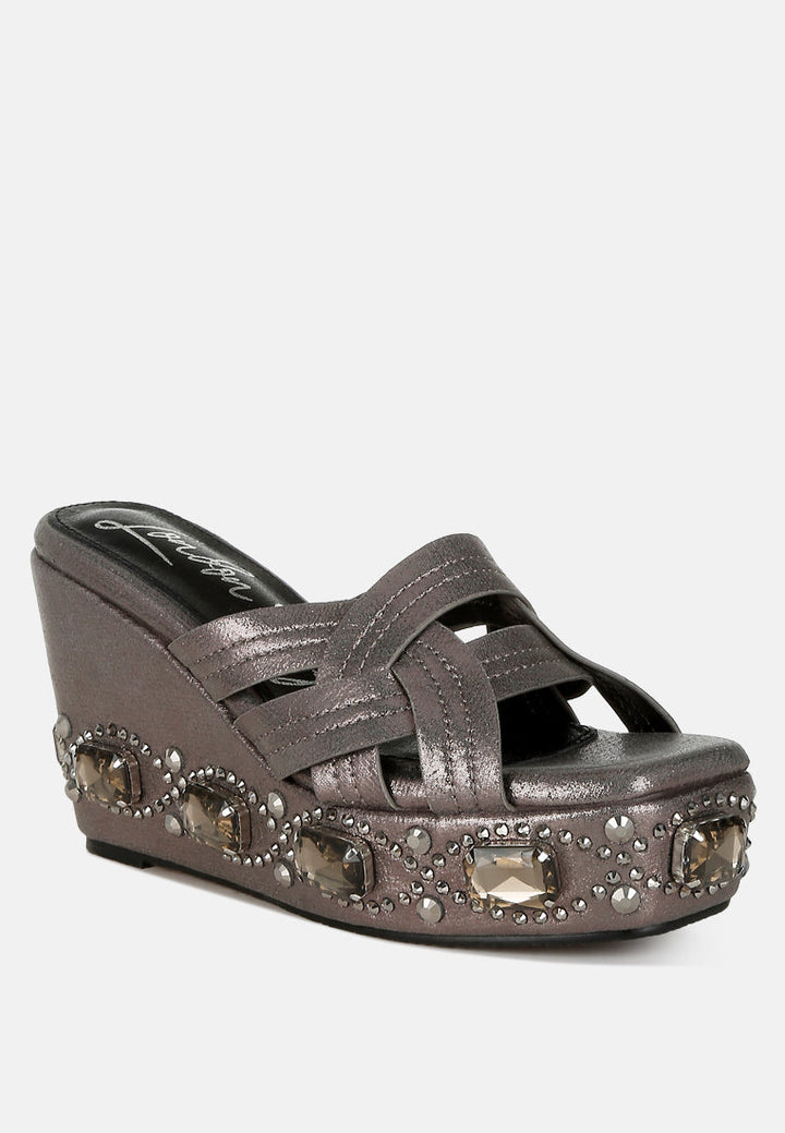chunky diamante & rhinestone cut-out sandals by ruw#color_pewter