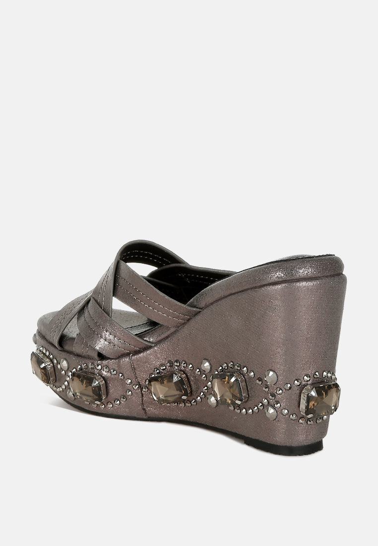 chunky diamante & rhinestone cut-out sandals by ruw#color_pewter