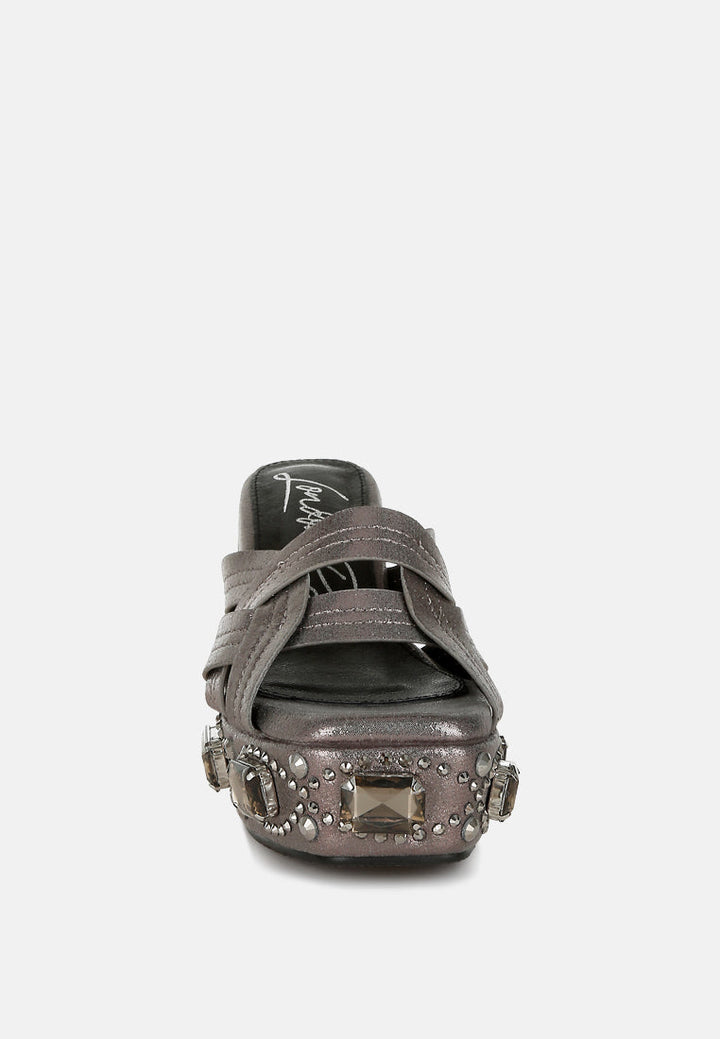 chunky diamante & rhinestone cut-out sandals by ruw#color_pewter