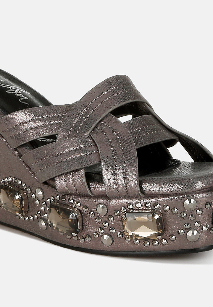 chunky diamante & rhinestone cut-out sandals by ruw#color_pewter