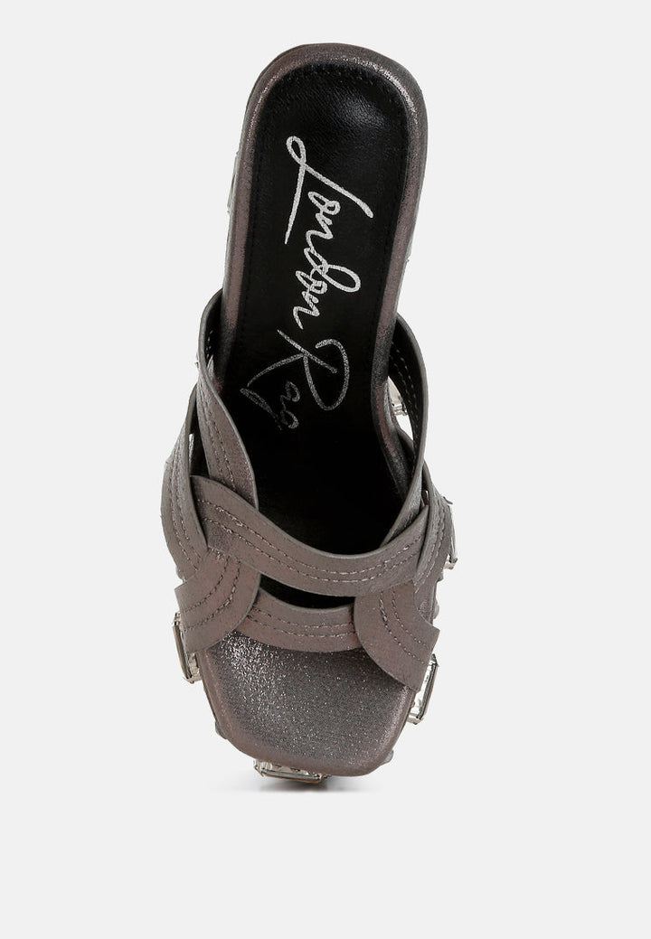chunky diamante & rhinestone cut-out sandals by ruw#color_pewter