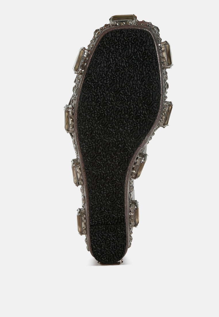 chunky diamante & rhinestone cut-out sandals by ruw#color_pewter