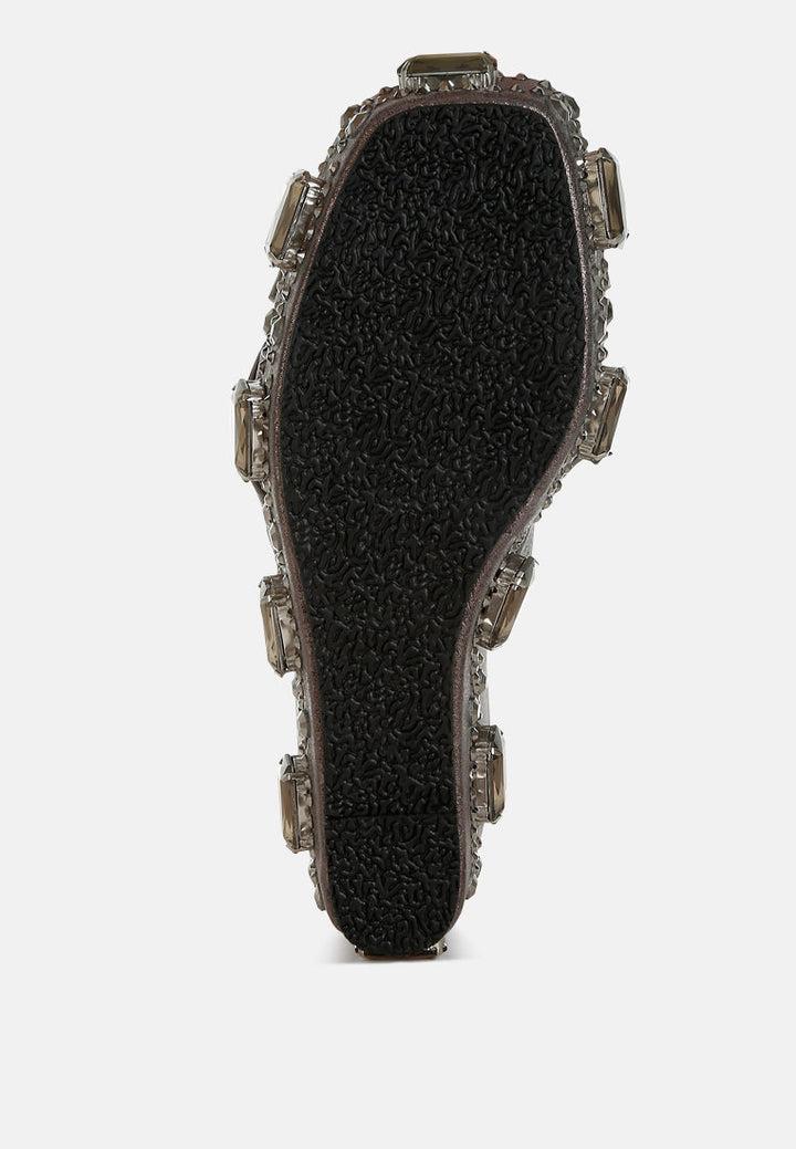 chunky diamante & rhinestone cut-out sandals by ruw#color_pewter
