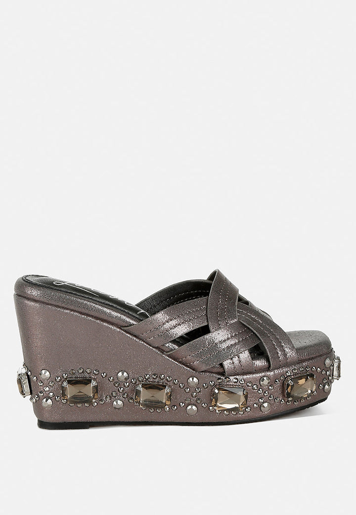 chunky diamante & rhinestone cut-out sandals by ruw#color_pewter