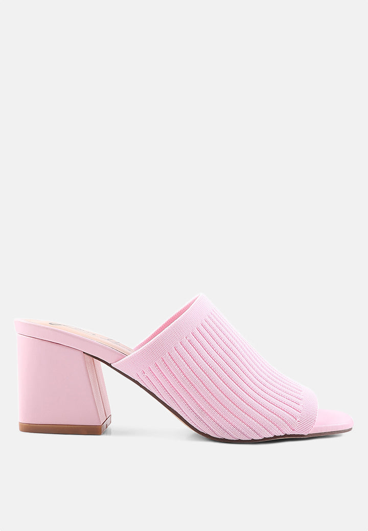 smooth slideway block heeled knitted slip-on sandals by ruw#color_pink