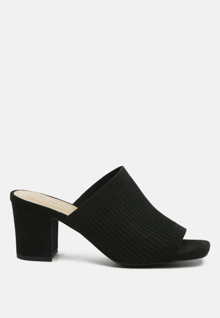 smooth slideway block heeled knitted slip-on sandals by ruw#color_black
